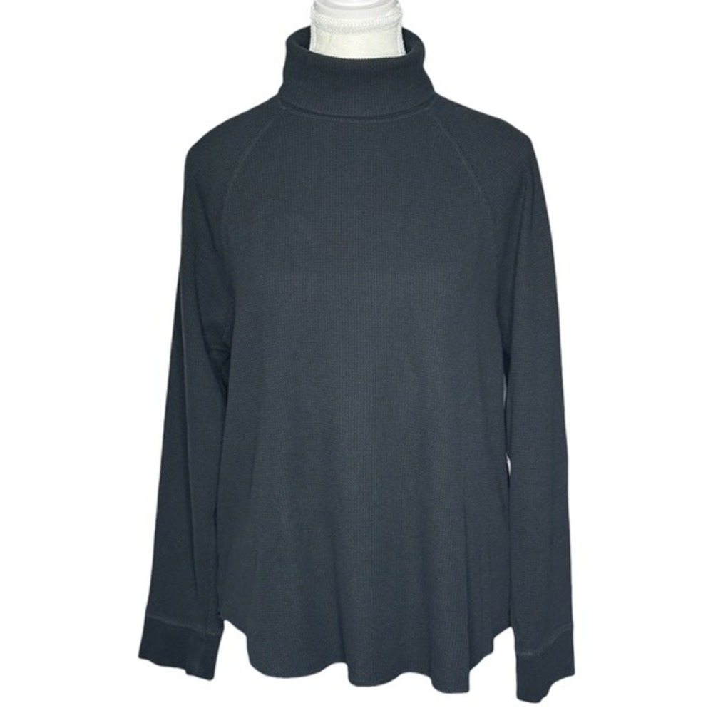 Everlane‎ Black Waffle Knit Turtleneck Long Sleeve Organic Cotton Top XL